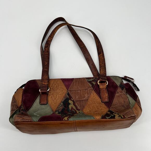 Fossil Patchwork Tooled Leather Shoulder Bag Purse baroque neutral hand bag - Picture 12 of 12